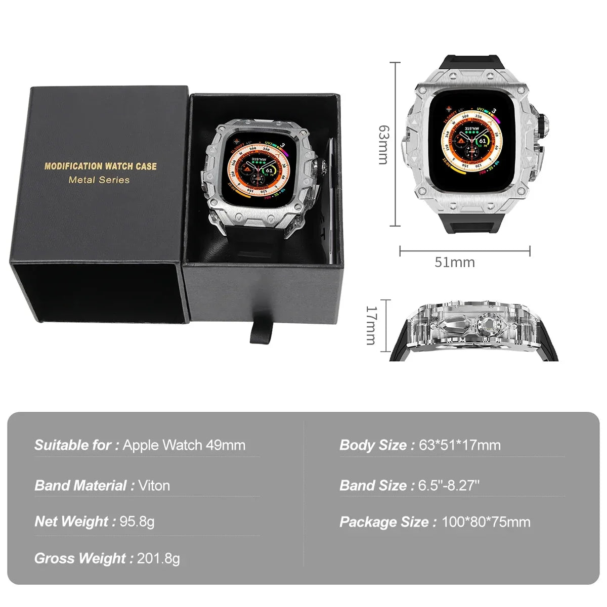 Crystal Button Stainless Steel Mod Kit for Watch Ultra 2 49mm